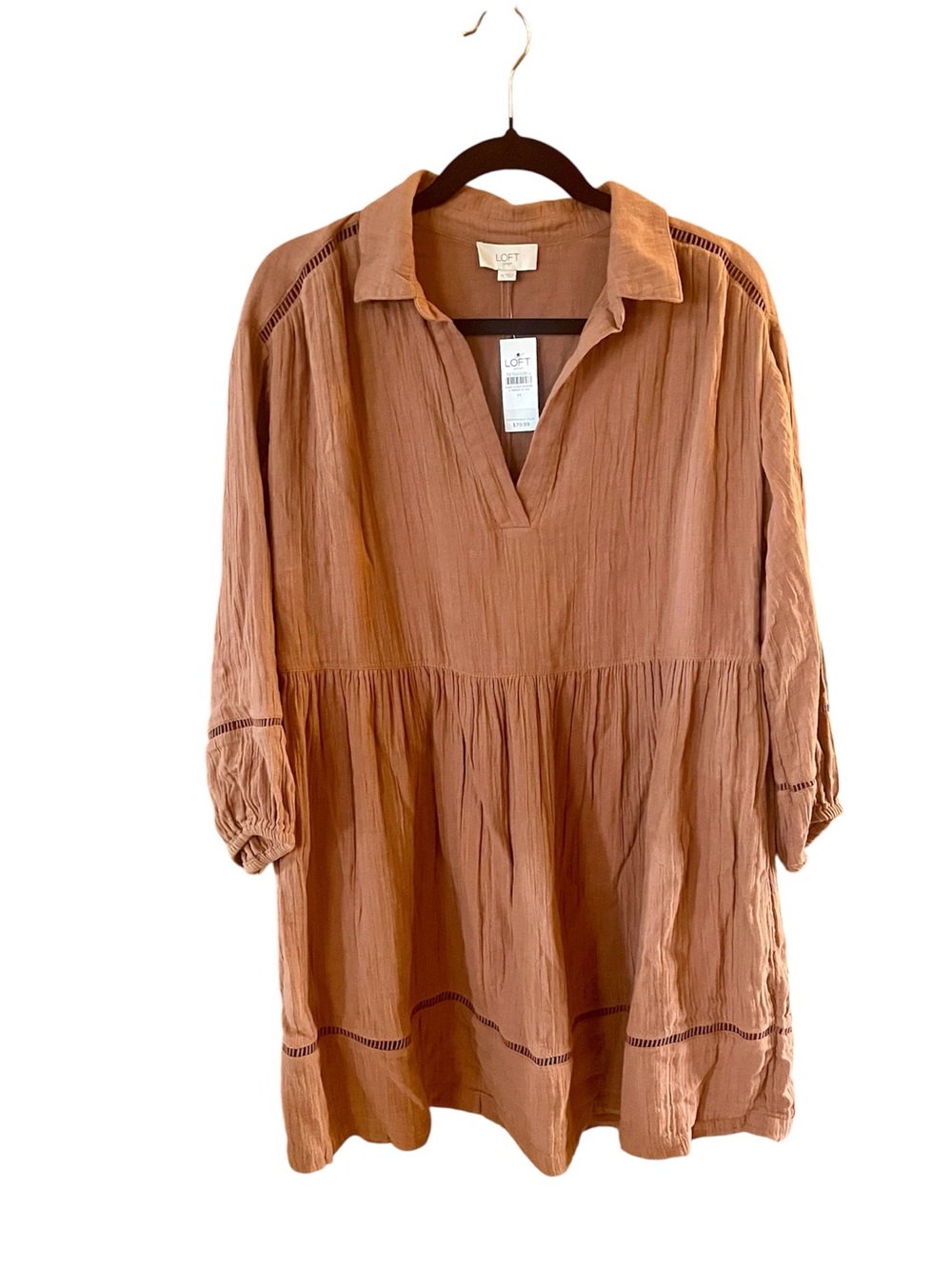 LOFT Rust-Orange Peasant Tunic Dress Size Medium NWT